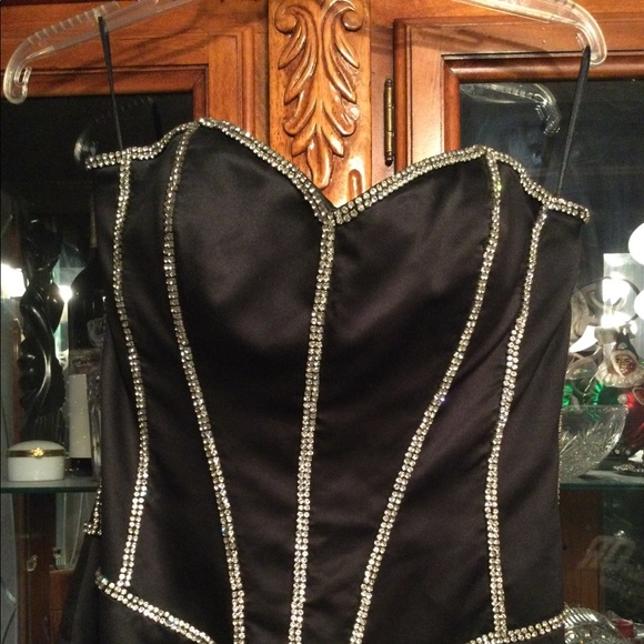 Black Evening Gown with Rhinestones - Picture 3 of 5